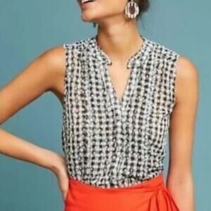 Anthropologie Black and White Sleeveless Blouse